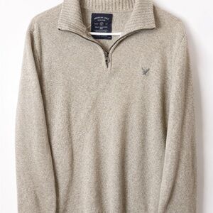 American Eagle Men’s Medium Tan Quarter Zip Knit Sweater Pullover